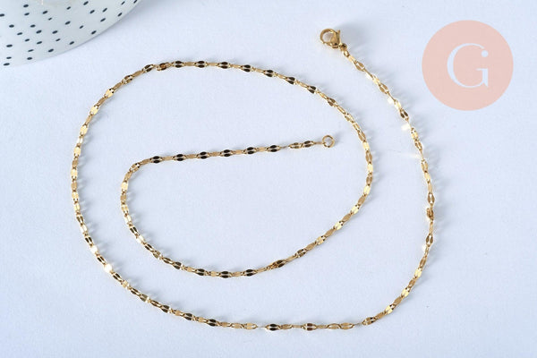 Collier Chaine complète acier dorée 14k fantaisie,collier doré,sans nickel,acier doré,chaine complète,2mm,50cm, x1 G2995