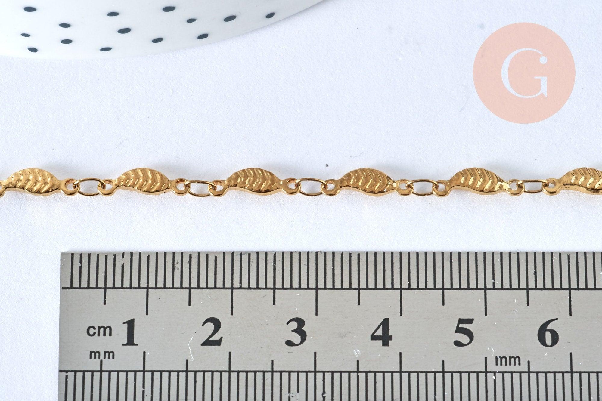 Collier Chaine complète acier dorée 14k feuille,chaine collier,sans nickel,acier doré, chaine complète,44.5m, x1 G0631