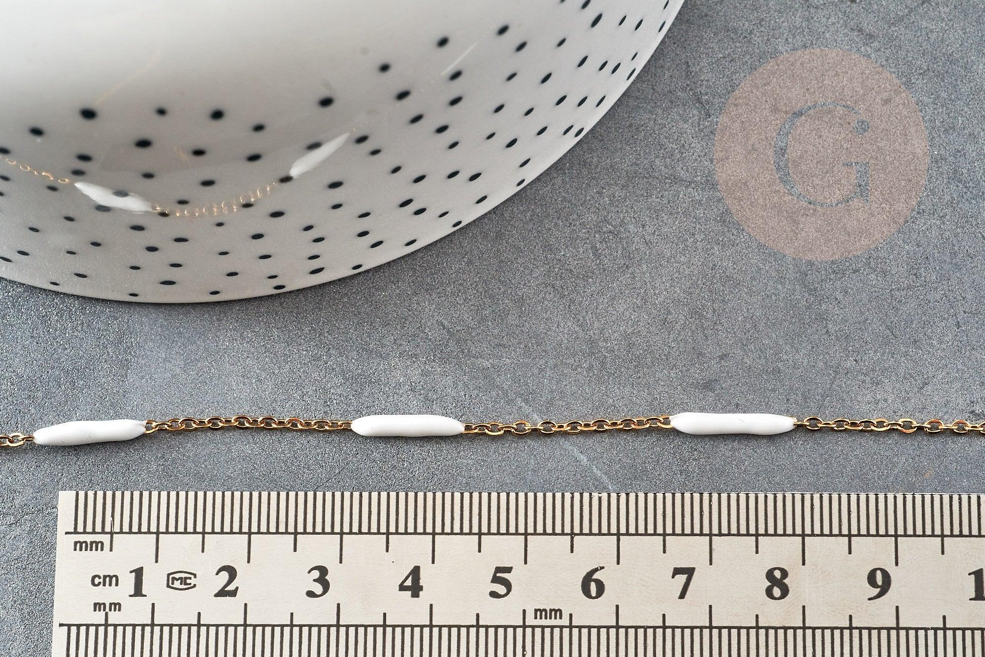 Collier Chaine complète acier inoxydable PVD/IP dorée 14k fantaisie résine blanche 2mm/45cm, chaine avec fermoir x1 G9373