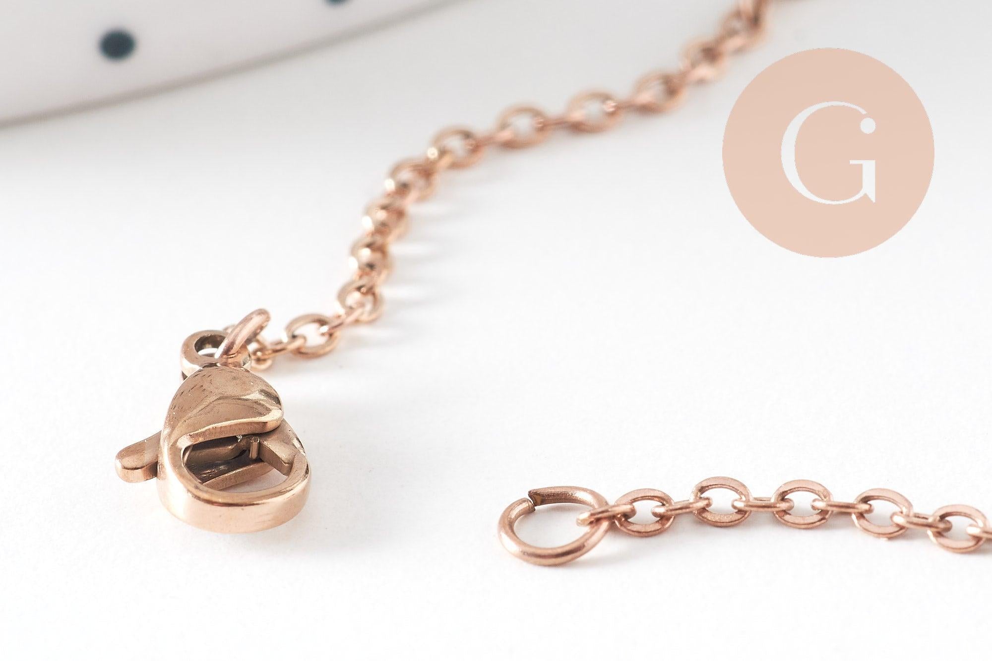 Collier Chaine complète avec fermoir acier or rose 14k forçat 1.9mm/45cm, x1 (G1102)