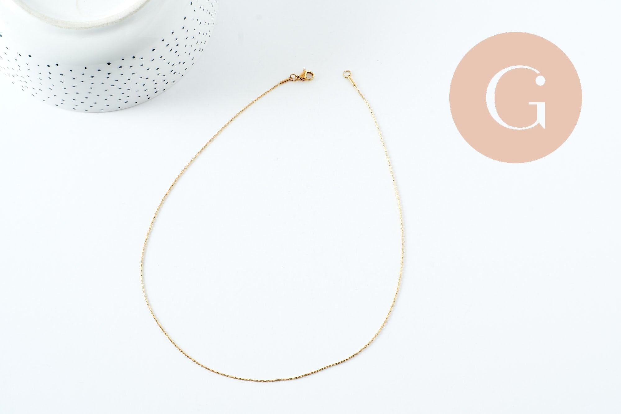 Collier Chaine complète serpent acier inoxydable 304 dorée 1mm-45cm, x1 (G10113)