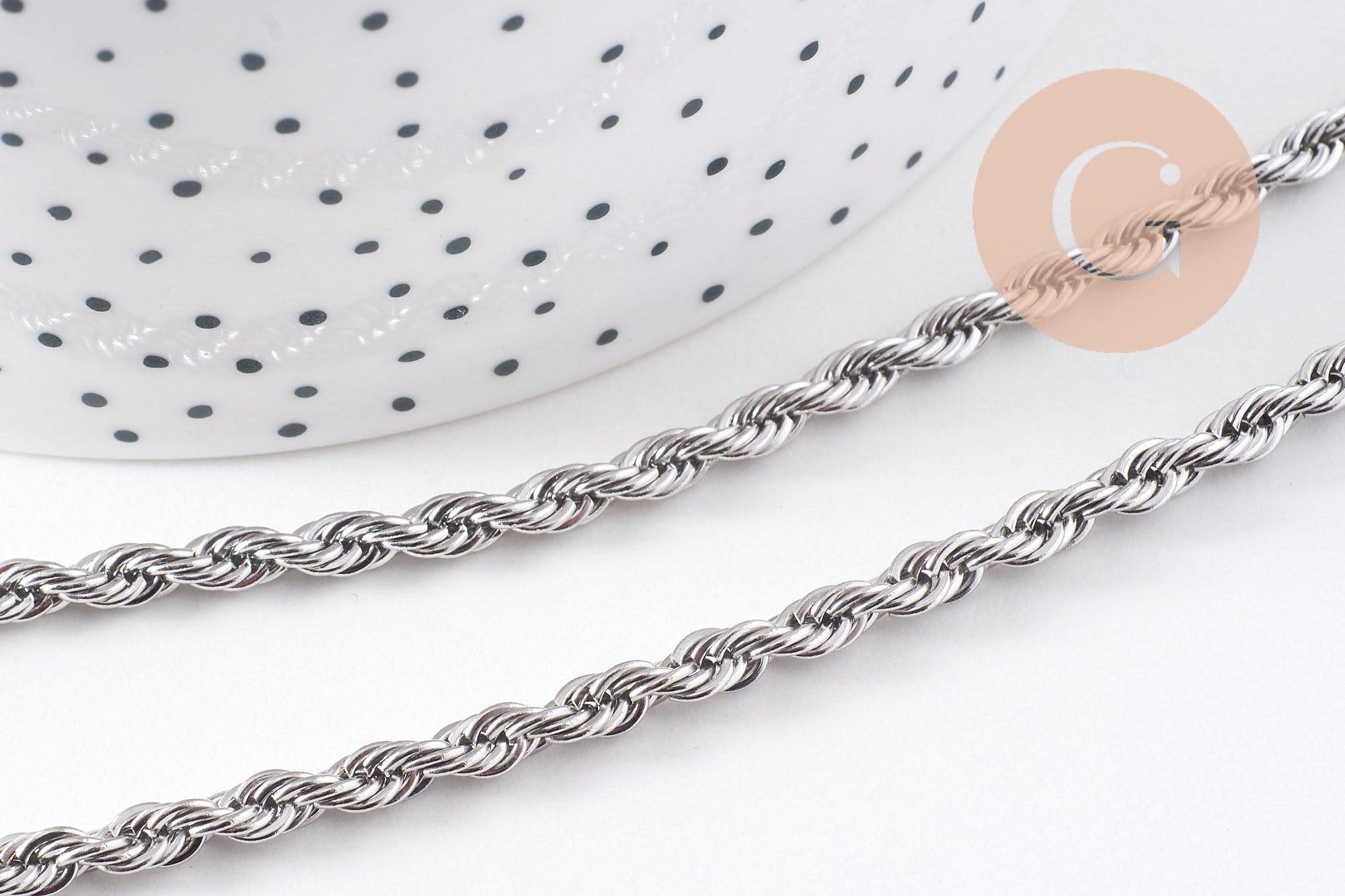 Collier Chaine complète torsadée acier 304 inoxydable platine 3.8mm/60cm, x1 (G1113)
