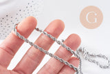 Collier Chaine complète torsadée acier 304 inoxydable platine 3.8mm/60cm, x1 (G1113)