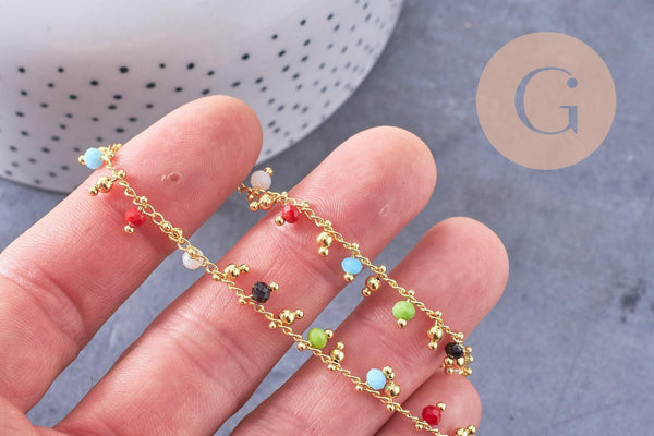 Collier Chaine fantaisie perle rocaille laiton doré 18k 2mm 40.5cm, x1 (G3963)