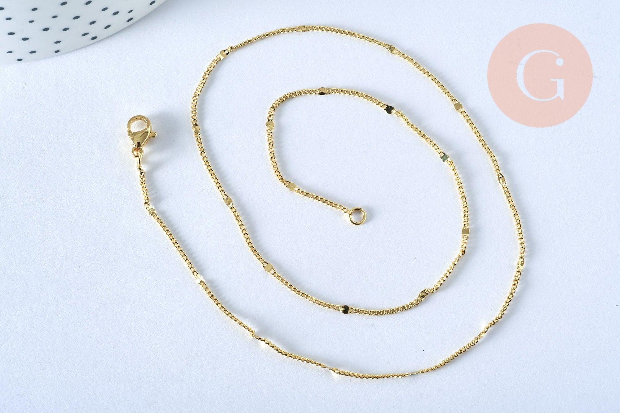 Collier Chaine fine dorée fantaisie 14K, fourniture créative, chaine complète,chaine plaquée or,1.5 mm, 40cm, x1 (G5277)
