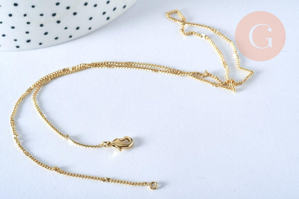 Collier Chaine fine laiton doré fantaisie 14K 1.5 mm- 45cm, chaine collier, chaine complète avec fermoir x1 (G0575)