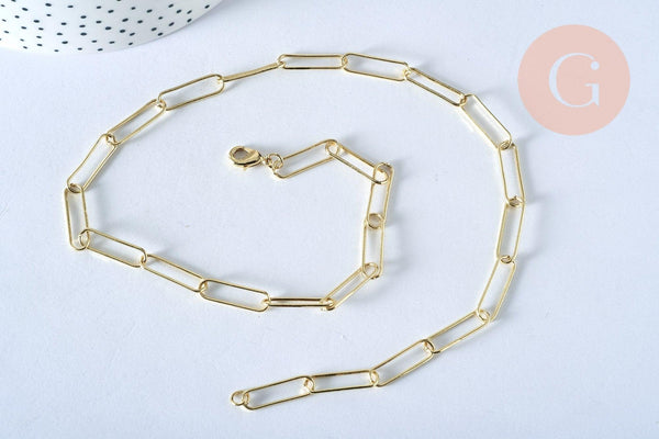 Collier Chaine laiton doré clair maille rectangle,chaine collier,chaine large,20x6.5mm,chaine complète 47.5cm, x1 G2630