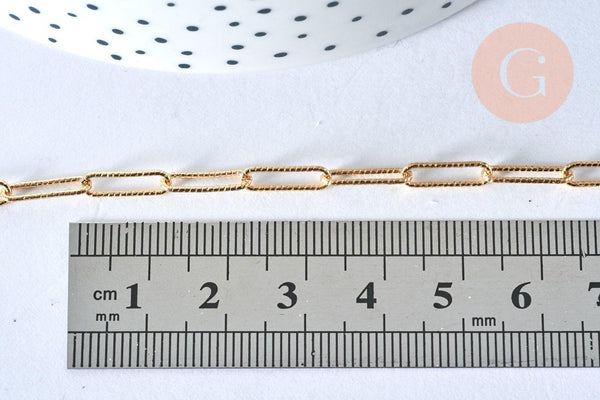 Collier Chaine laiton doré texturée maille rectangle,chaine collier,chaine large,12x3.5mm,chaine complète,49.5cm, x1 (G2410)