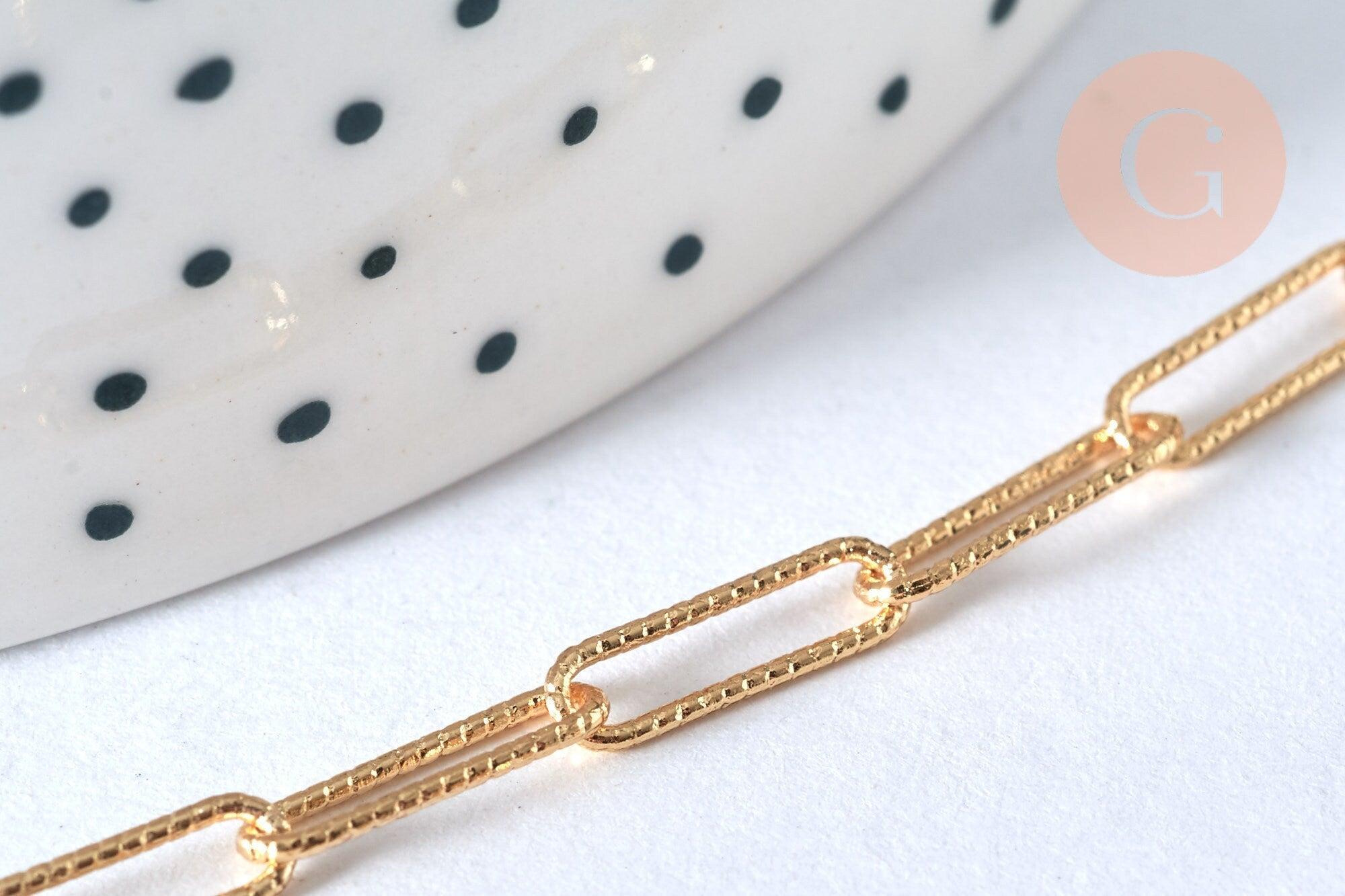 Collier Chaine laiton doré texturée maille rectangle,chaine collier,chaine large,12x3.5mm,chaine complète,49.5cm, x1 (G2410)