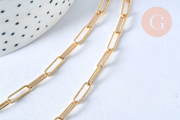 Collier Chaine laiton doré texturée maille rectangle,chaine collier,chaine large,12x3.5mm,chaine complète,49.5cm, x1 (G2410)