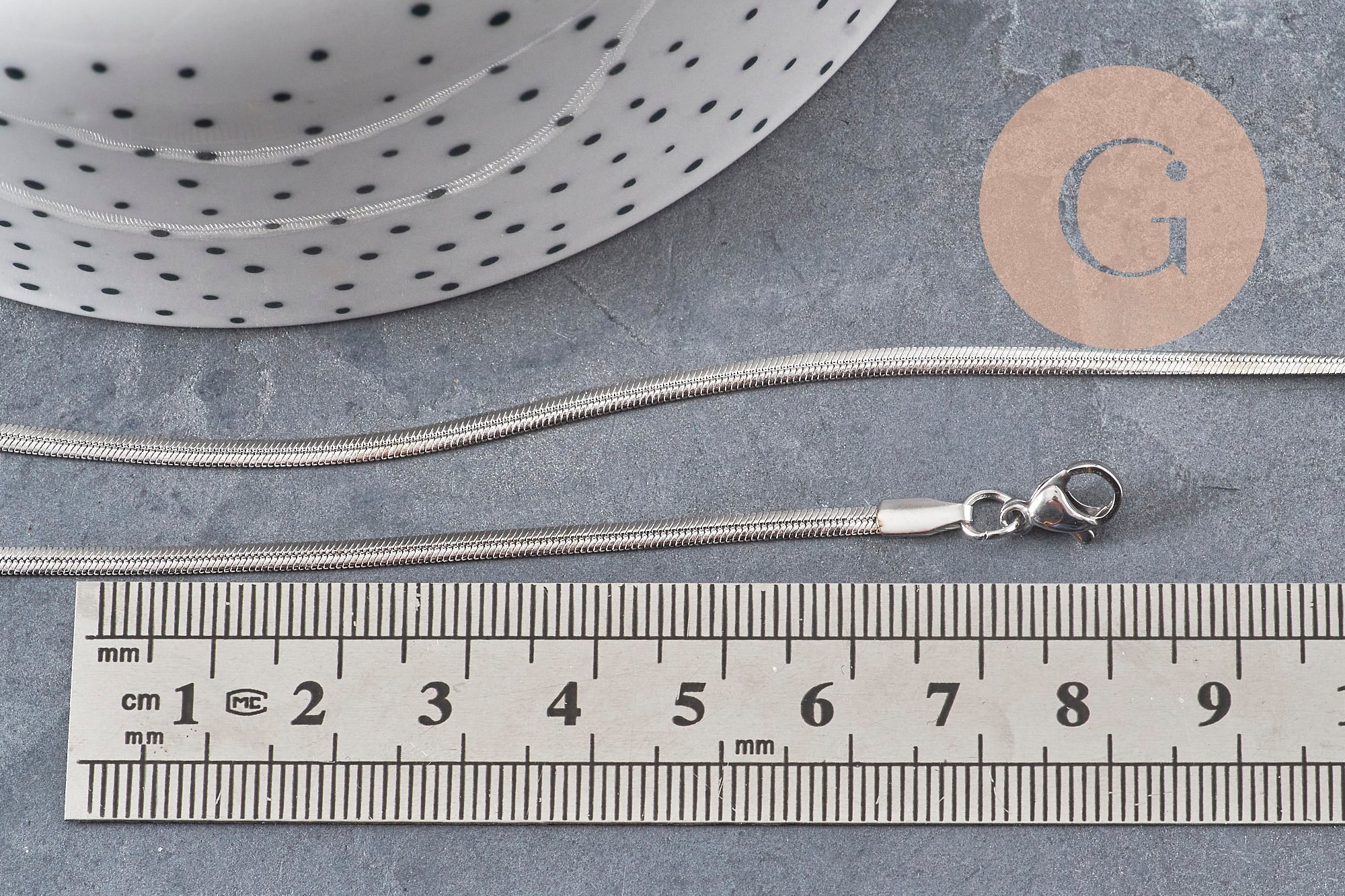 Collier Chaine serpent acier inoxydable platine 2.2mm/45cm, x1 (G11056)