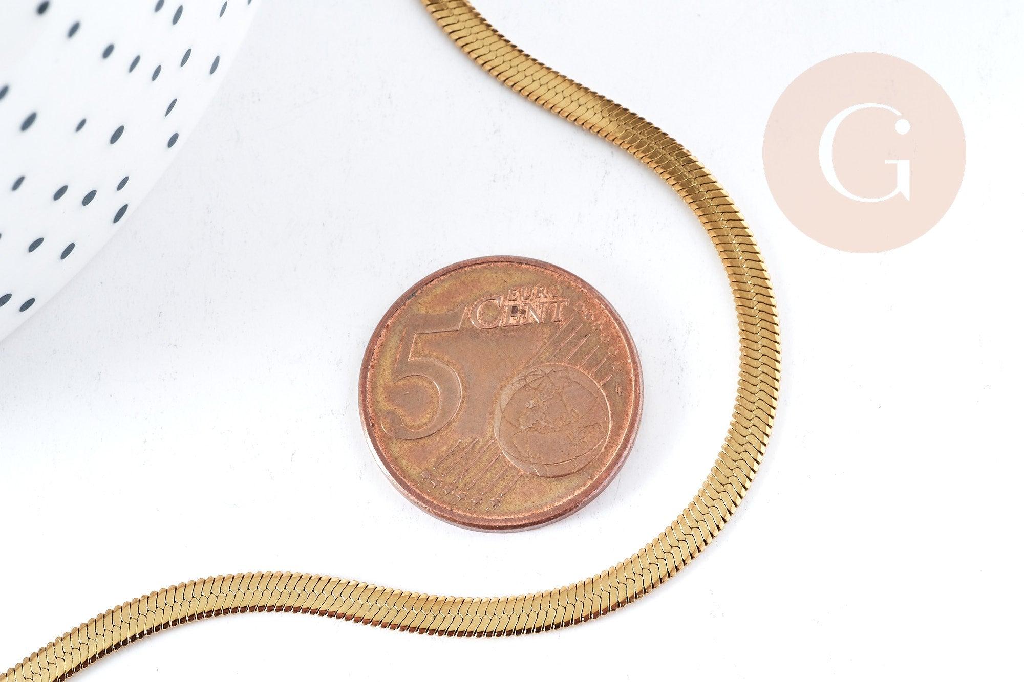 Collier Chaine serpent complète acier inoxydable 304 doré 14k -3.3mm- 45cm,création de bijoux en acier inoxydable, x1 (G8776)