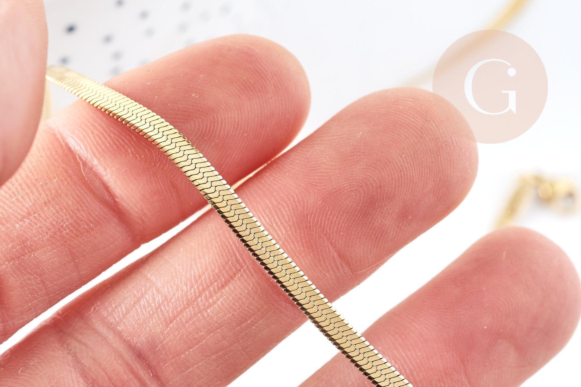 Collier Chaine serpent complète acier inoxydable 304 doré 14k -3.3mm- 45cm,création de bijoux en acier inoxydable, x1 (G8776)