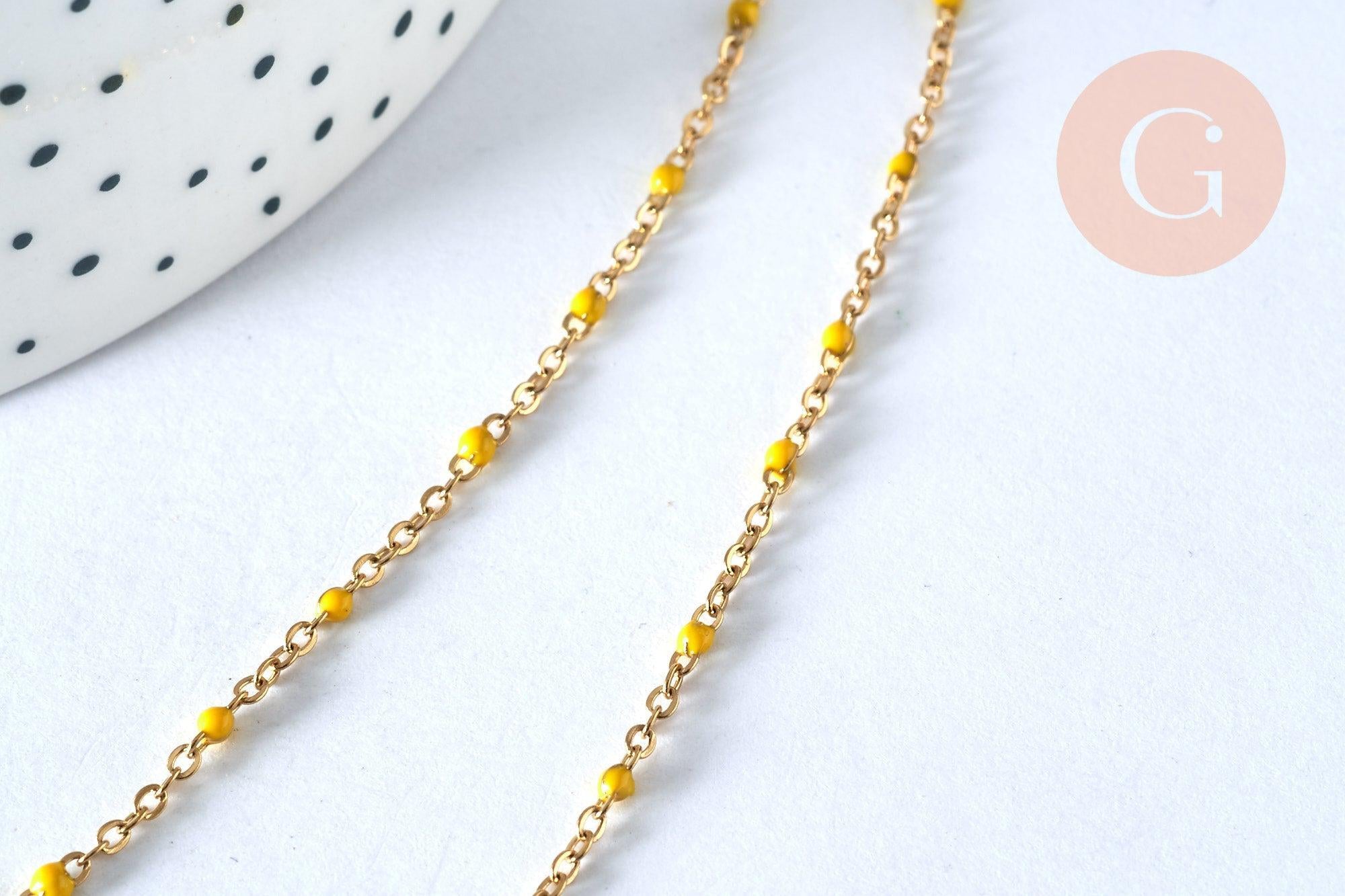 Collier Collier Chaine laiton doré 18k fantaisie résine jaune 2mm 40cm, x1 G3487