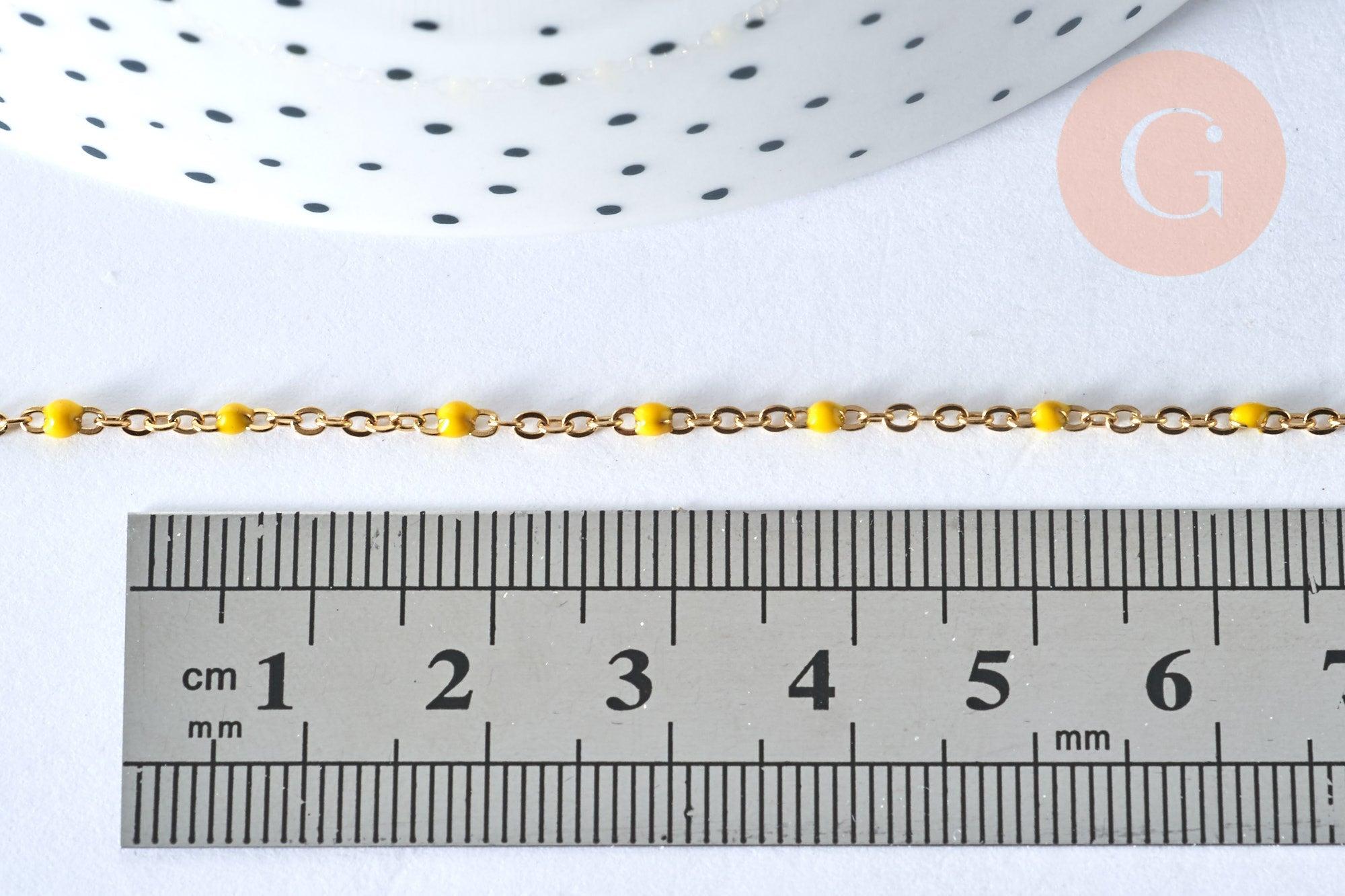 Collier Collier Chaine laiton doré 18k fantaisie résine jaune 2mm 40cm, x1 G3487