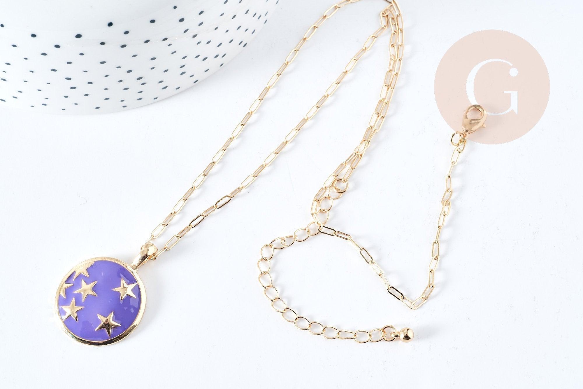 Collier Collier médaille étoile émaillée doré 304 inoxydable émaillé 45-50mm, x1 (G7647)