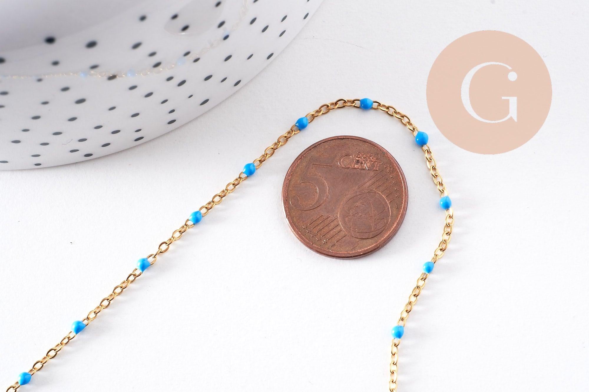 Collier Collier acier 304 inoxydable doré 14k résine turquoise 50cm, x1 (G10197)