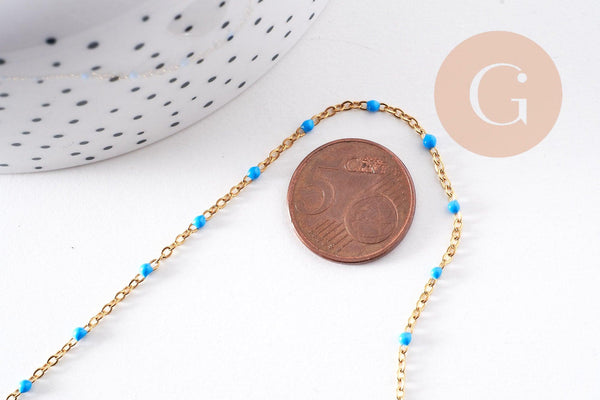 Collier acier 304 inoxydable doré 14k résine turquoise 50cm, x1 (G10197)