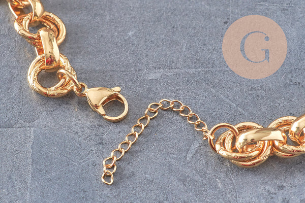 Collier chaine XXL acier 304 inoxydable doré IP texturé 45cm, x1 (G10939)