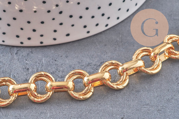 Collier chaine XXL acier 304 inoxydable doré IP texturé 45cm, x1 (G10939)