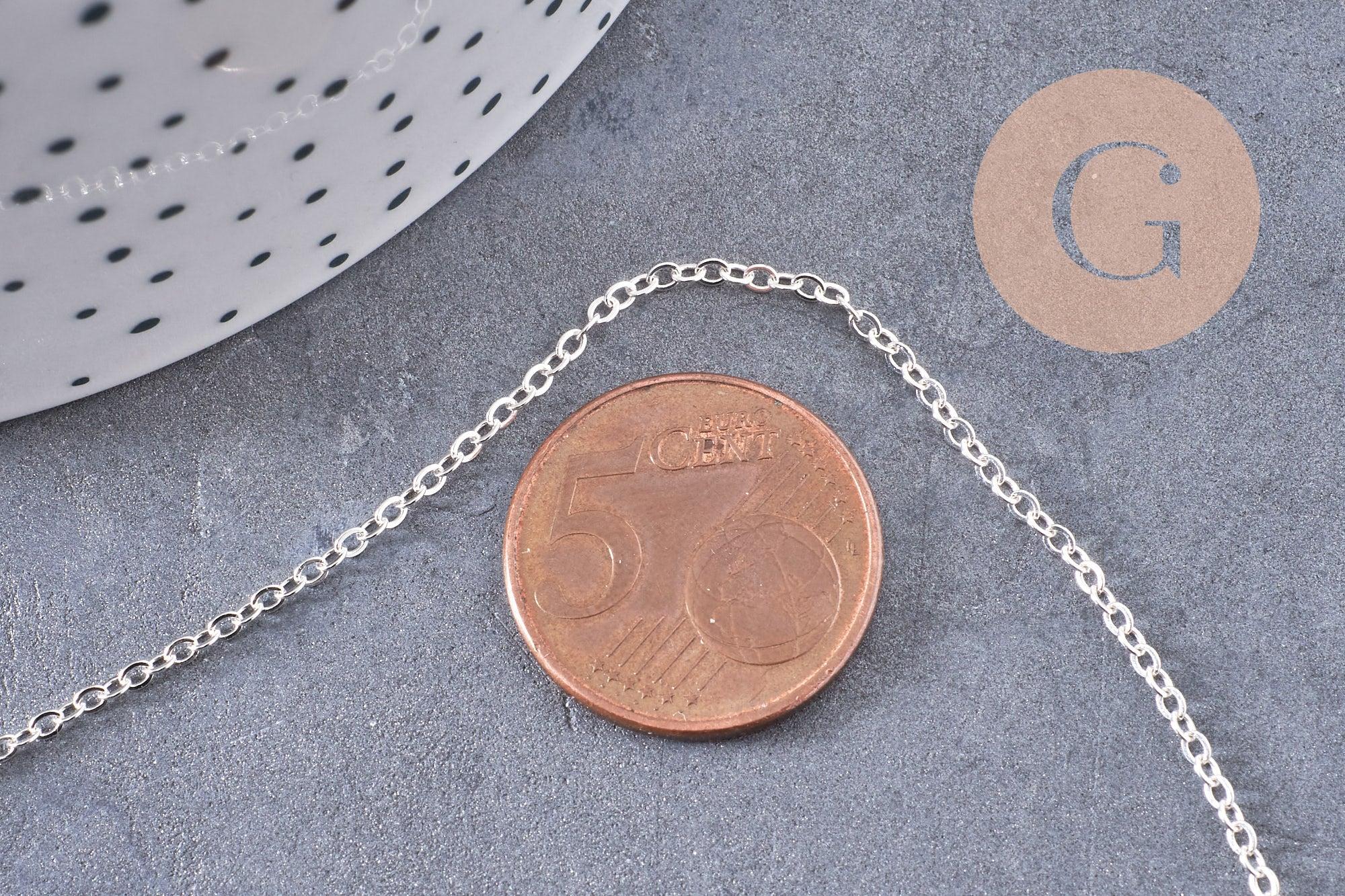 Collier Chaine complète avec fermoir laiton argenté forçat 2mm-40cm, x1 (G0574)