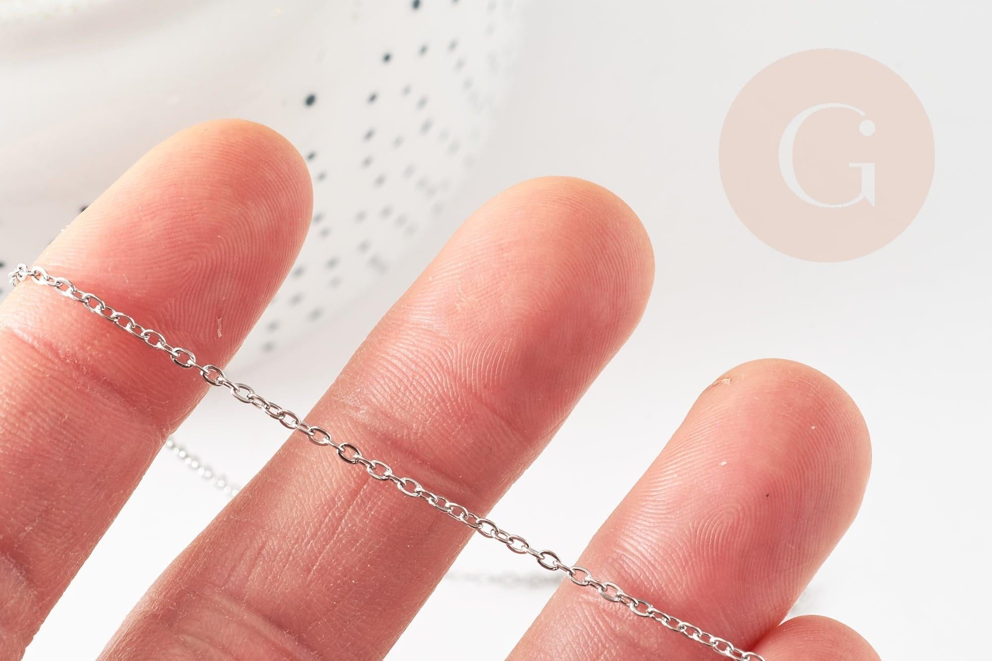 Collier collier chaine forçat acier inoxydable platine 1.5mm/45cm, x1 (G9302)