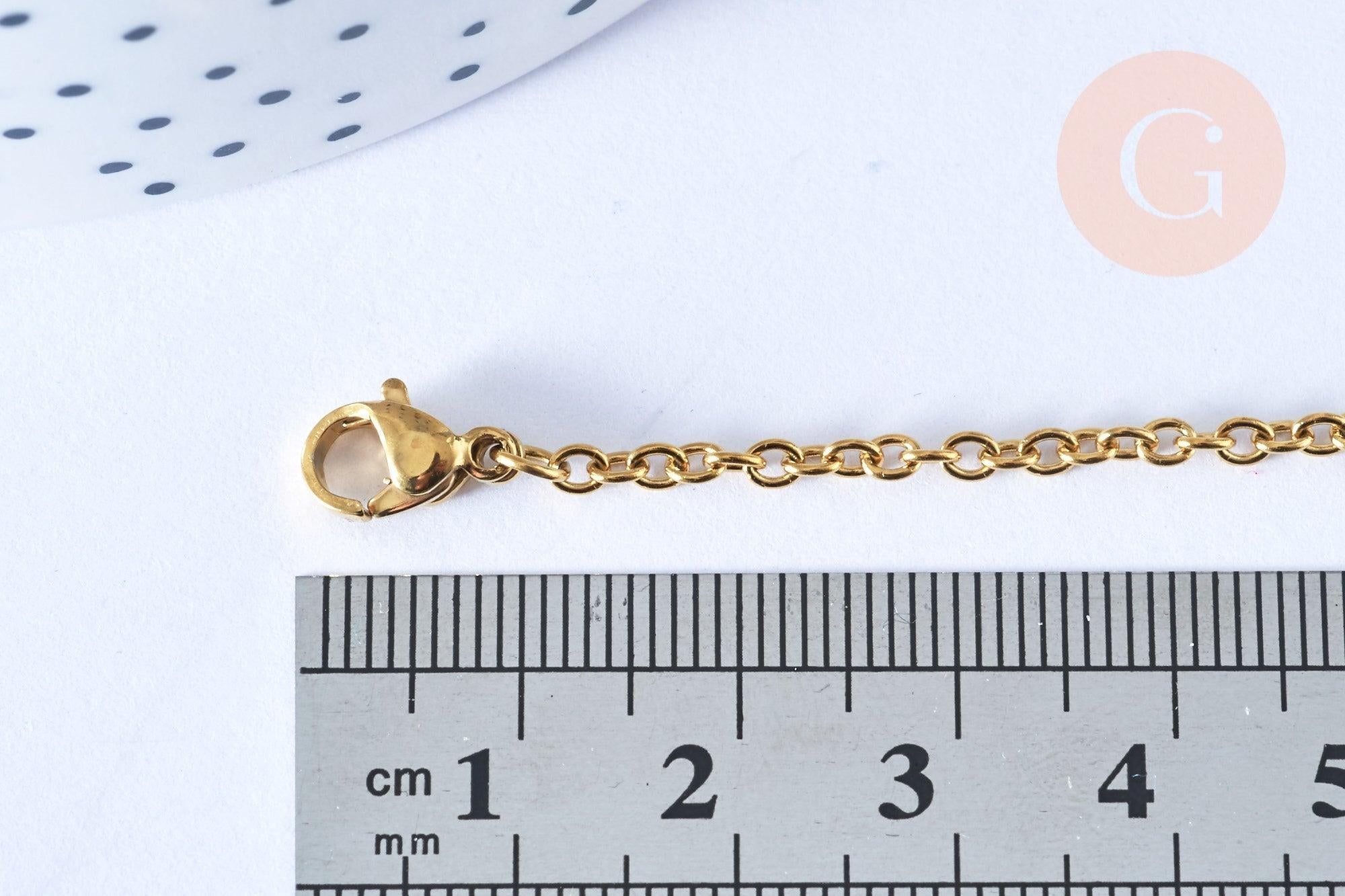 Collier chaine forçat acier inoxydable doré 59cm, x1 (G7245)