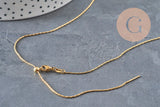 Adjustable snake chain necklace, 304 stainless steel, gold IP plated, 0.8mm/51cm, x1 (G11258)