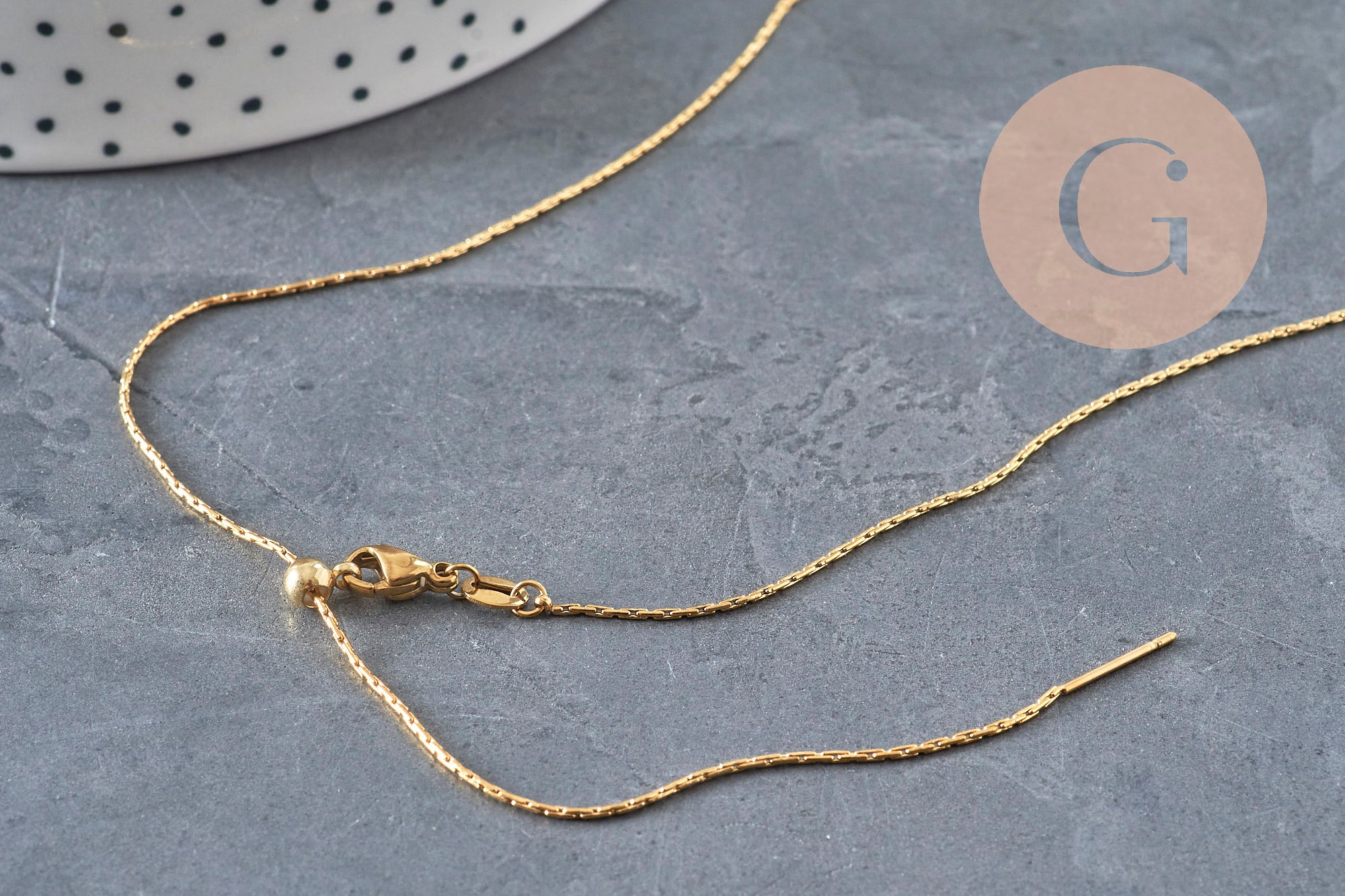 Adjustable snake chain necklace, 304 stainless steel, gold IP plated, 0.8mm/51cm, x1 (G11258)
