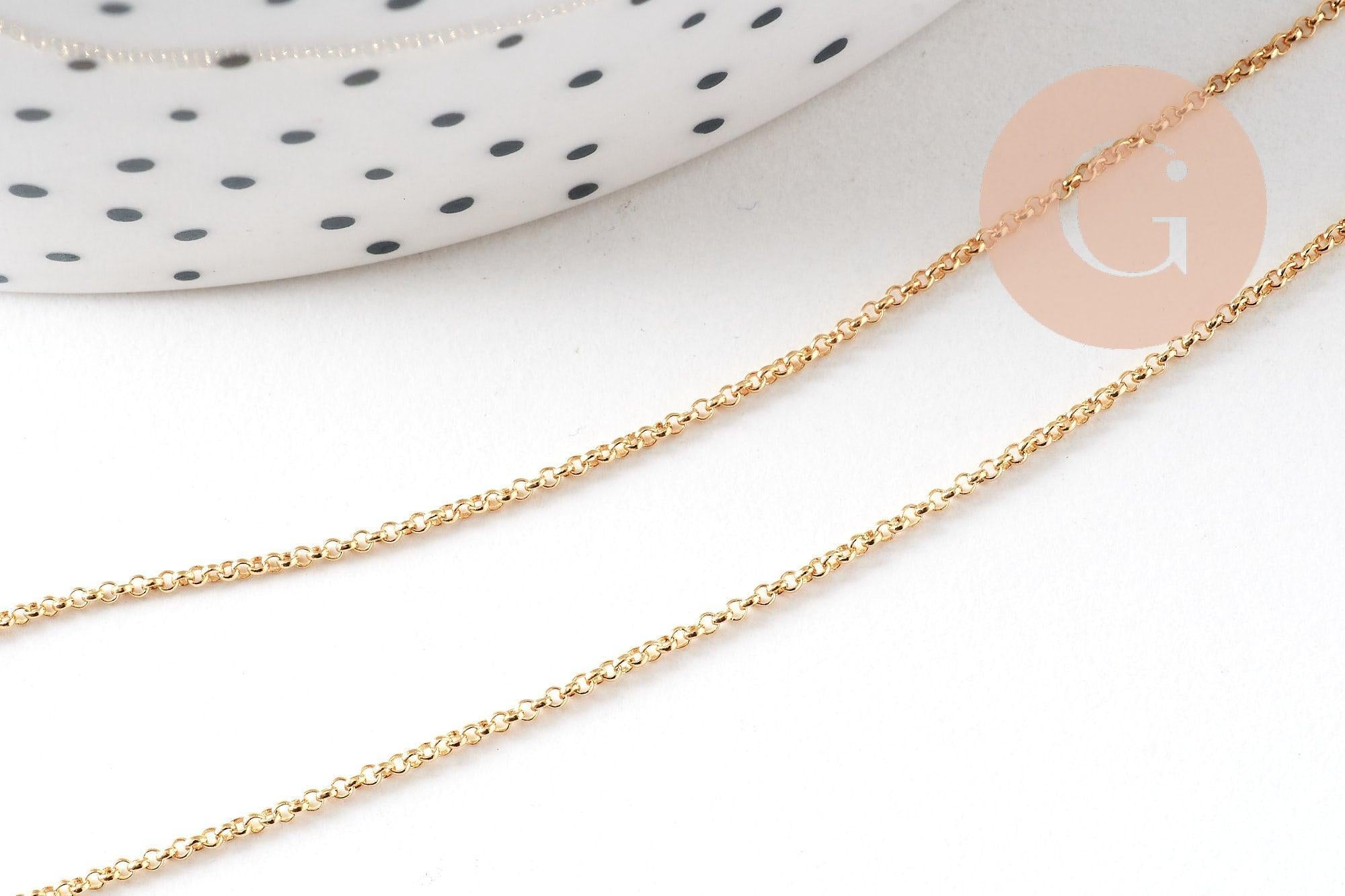 Collier chaine rolo fine complète avec fermoir cuivre doré 16K 1.7 mm- 43cm, x1 (G2425)