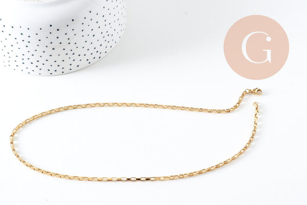 Collier complète avec fermoir acier 304 inoxydable doré 18k maille rectangle 5x2.5mm/45cm, x1 (G2994)