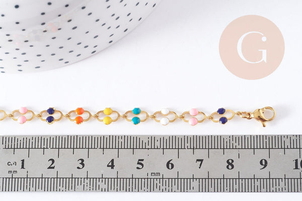 Collier fantaisie émail multicolore acier 304 inoxydable doré 45cm, idée cadeau femme x1 G8807