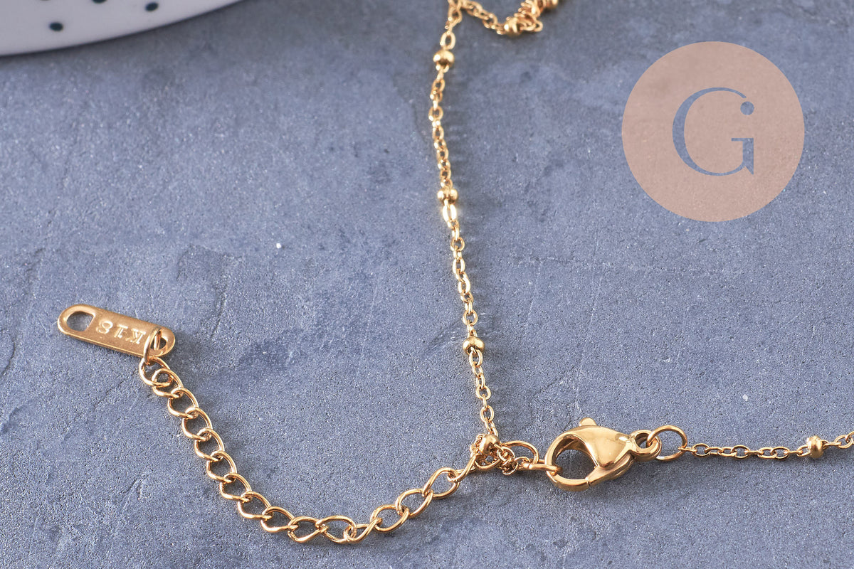 Collier Collier fleur nacre naturelle chaine acier inoxydable doré PVD 18k 45cm, x1 (10581)