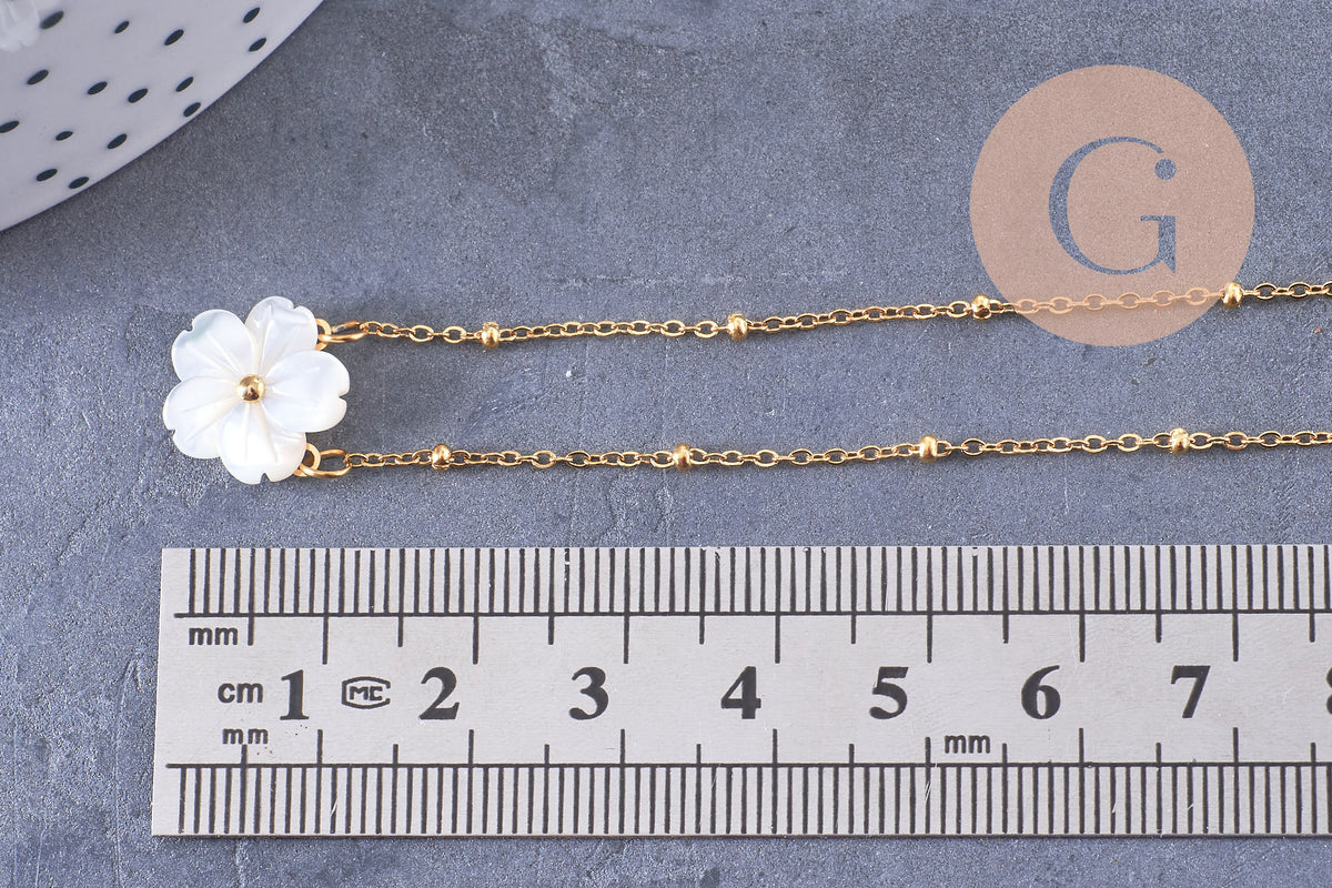 Collier Collier fleur nacre naturelle chaine acier inoxydable doré PVD 18k 45cm, x1 (10581)