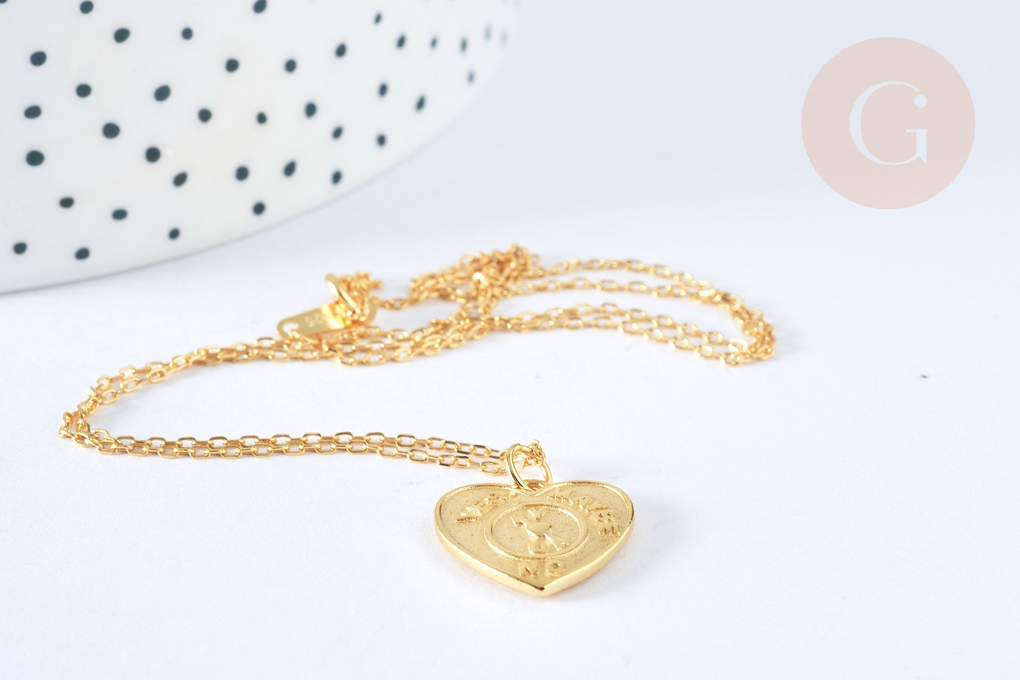 Collier médaille coeur LOVE argent 925 doré 24K-45cm, x1 (G7041)