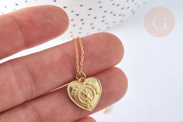 Collier médaille coeur LOVE argent 925 doré 24K- 45cm,x1 (G7041)