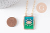 Collier médaille émaillée Oeil bleu-vert zircons chaine zamac doré 45cm x1 (G10364-3)