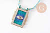 Collier médaille émaillée Oeil bleu zircon zamac doré, collier cordon tressé 45cm x1 (G10364-2)