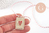 Collier médaille émaillée coeur rouge zamac doré, collier cordon tressé 45cm x1 (G9568)