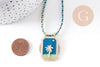 Collier médaille émaillée palmier bleu turquoise zircons cordon tressé zamac doré 45cm x1 (G10364-5)