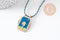 Collier médaille émaillée palmier bleu turquoise zircons cordon tressé zamac doré 45cm x1 (G10364-5)
