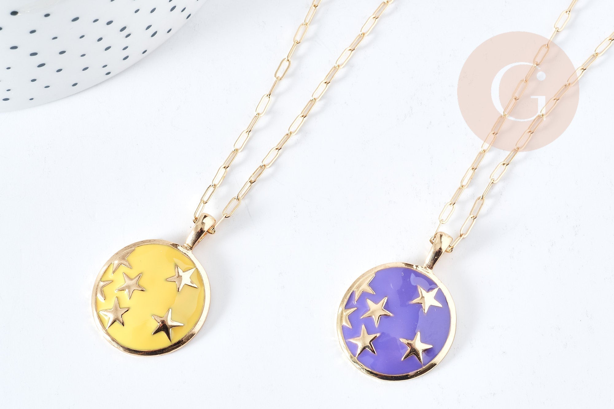 Collier Collier médaille étoile émaillée doré 304 inoxydable émaillé 45-50mm, x1 (G7647)