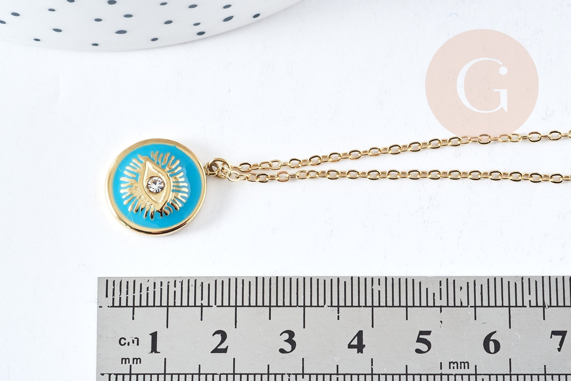 Collier Collier médaille oeil protecteur turquoise ou noir zircon doré 304 inoxydable émaillé 45cm, cadeau anniversaire fête des mères, x1 (G8028)