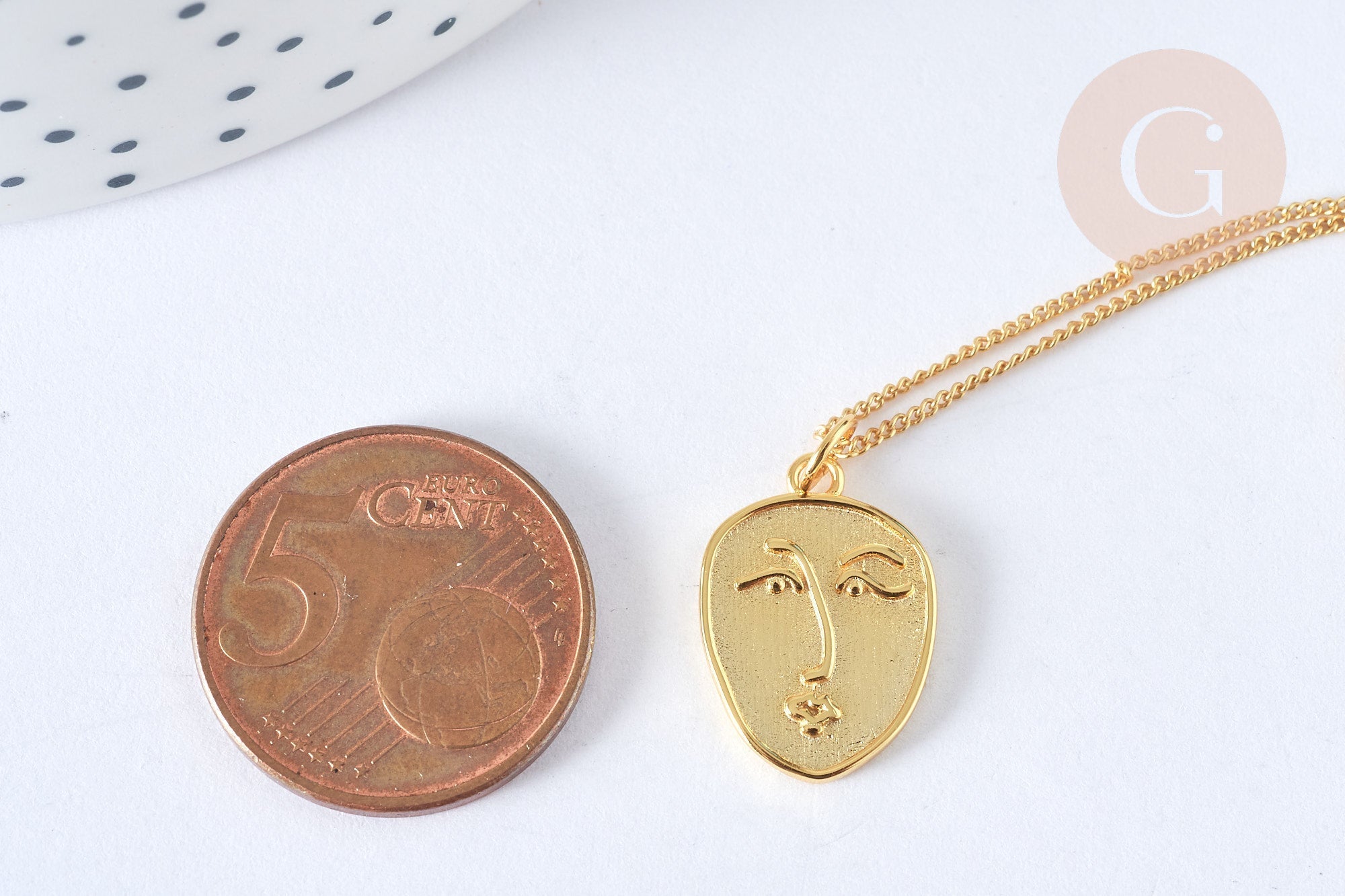 Collier médaille ovale visage moderne argent 925 doré 24K- 45cm,idée cadeau anniversaire, x1 (G7235)