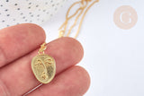 Collier médaille ovale visage moderne argent 925 doré 24K- 45cm,idée cadeau anniversaire, x1 (G7235)