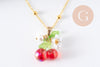 Collier pendentif fruits laiton doré et résine 44.9mm, x1 (G10279)