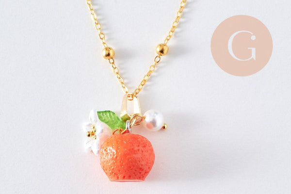 Collier pendentif fruits laiton doré et résine 44.9mm, x1 (G10279)
