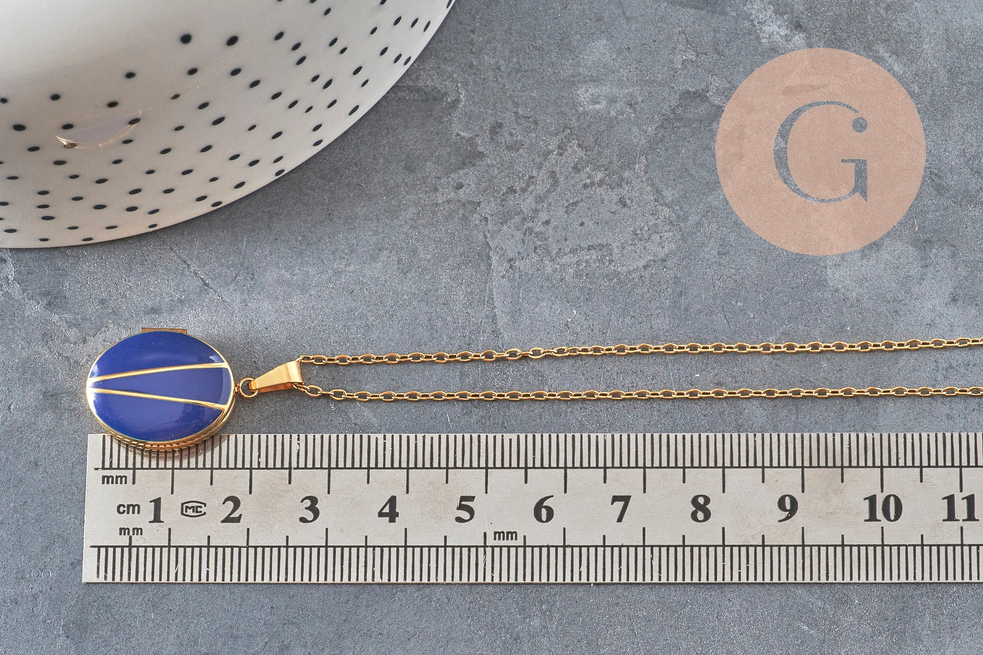 Customizable Blue Locket Pendant Necklace, Gold-Plated 304 Stainless Steel, x1 (G11162)
