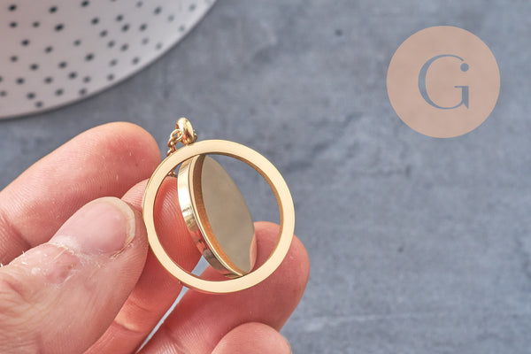 Collier pendentif rond rotatif personnalisable acier 304 inoxydable doré, x1 (G10928)