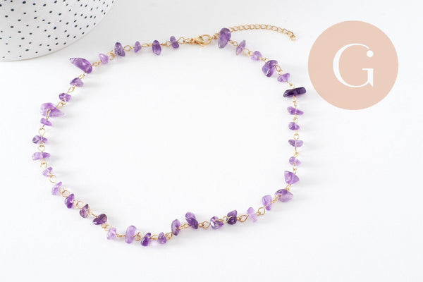 Collier perle pierre naturelle acier inoxydable doré 41cm, x1 (G10560)